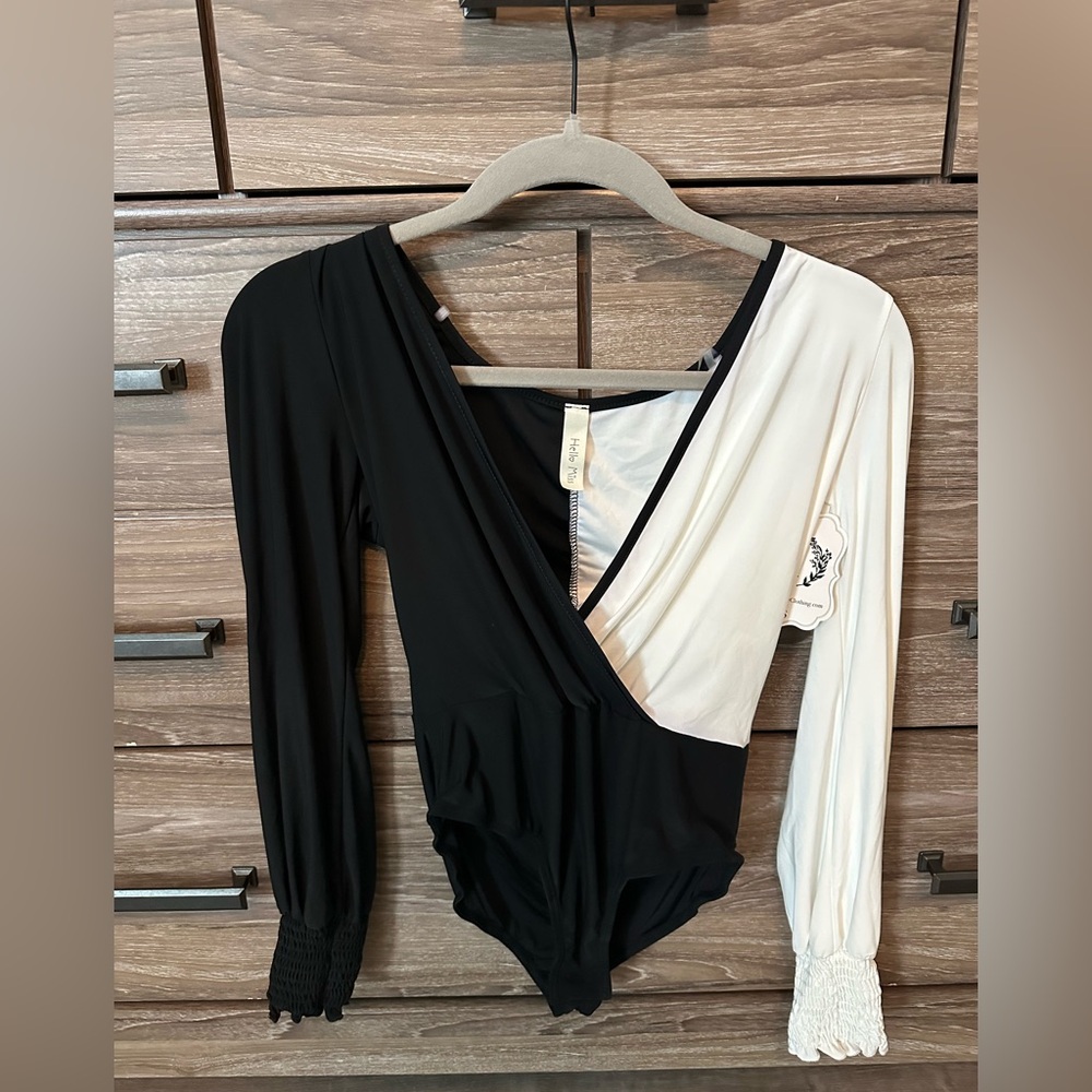 Black and White Women's Long Sleeve Bodysuit